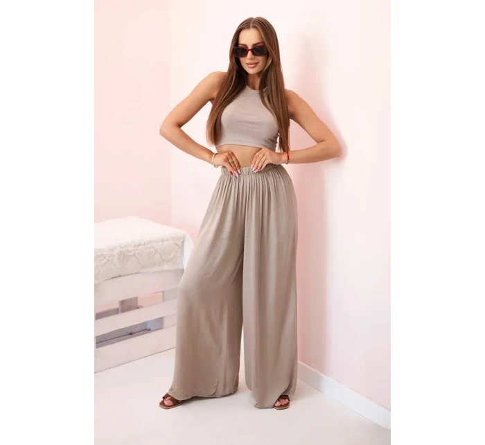 Široké dámské kalhoty s elastickým pasem velbloud