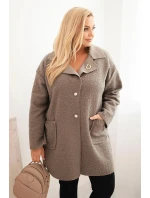 Dámský kabát Plus Size beránek s vlnou a kapsami fango Dámský kabát Plus Size beránek s vlnou a kapsami fango