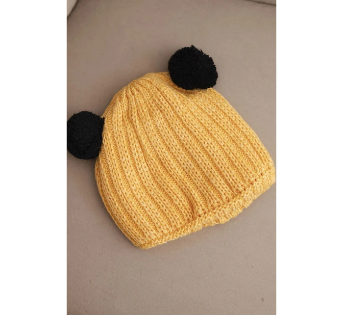 Dámská zimní čepice vlněná s bambulí K433 žlutá Dámská zimní čepice vlněná s bambulí K433 žlutá