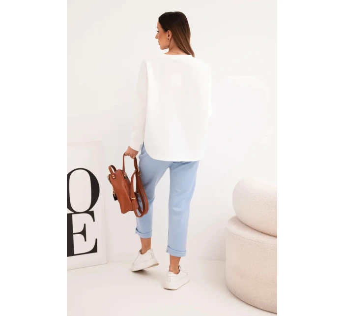 Dámský komplet máslový s kontrastní kapsou modrý