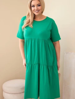 Dámské bavlněné šaty Plus Size s krátkým rukávem a volánem zelená