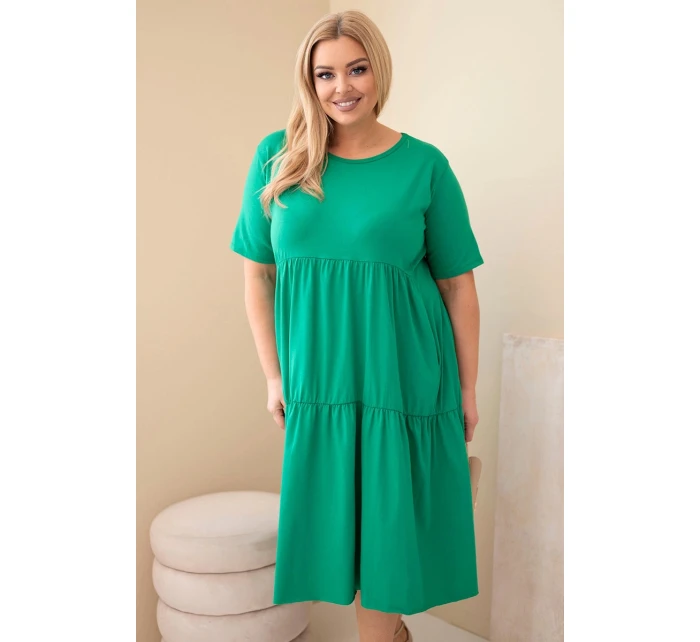 Dámské bavlněné šaty Plus Size s krátkým rukávem a volánem zelená
