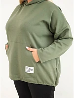 Dámská mikina Plus Size viskózová s kapucí a klokankovou kapsou khaki Dámská mikina Plus Size viskózová s kapucí a klokankovou kapsou khaki