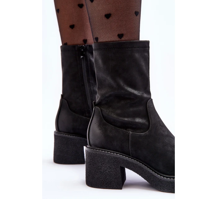 Botky Dámské Na Masivním Podpatku Černé Tozanna