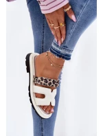 Dámské Kožené Pantofle S Suchým Zipem Leopard Vinceza 66769 Světle Béžové