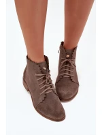 Semišové Boty Na Plochém Podpatku Tmavě Béžové Zazoo