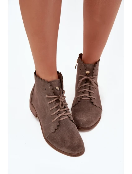 Semišové Boty Na Plochém Podpatku Tmavě Béžové Zazoo