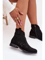 Dámské otevřené kotníkové boty na nízkém podpatku model 21961114 Černé - S.Barski