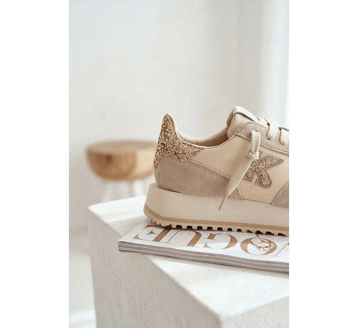 Kožené Semišové Dámské Tenisky Na Platformě  Béžové model 22073057 - VINCEZA