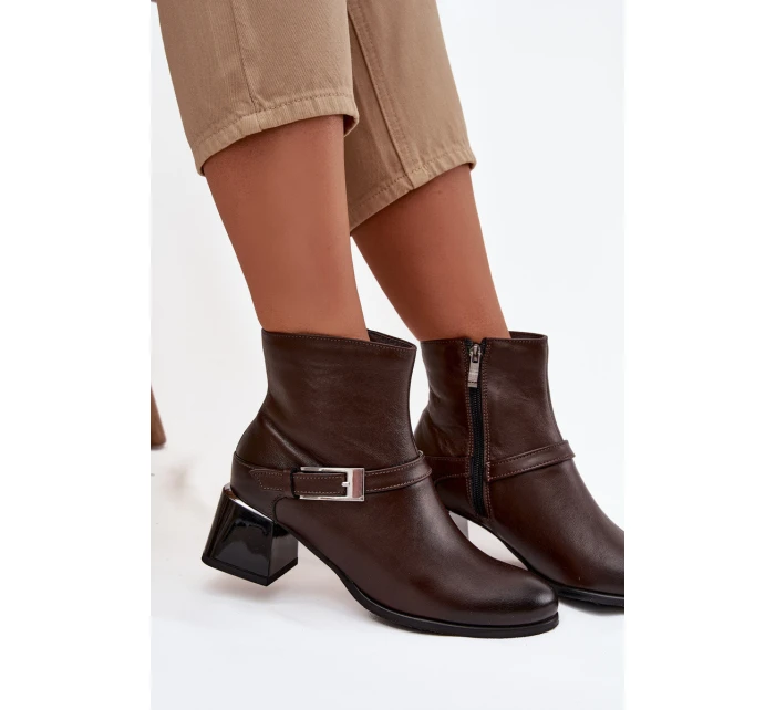 Dámské kožené botky na podpatku Zazoo – čokoládové Dámské kožené botky na podpatku Zazoo – čokoládové