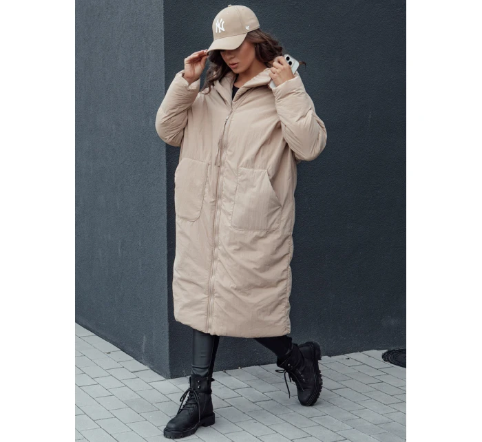 Dámská zimní dlouhá bunda oversize s kapucí MELVIN tmavě béžová FashionStreet TY4509