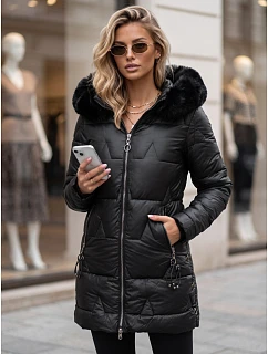 Dámská zimní prošívaná bunda s kapucí, černá, FashionStreet TY5738