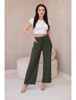 Viskózové kalhoty se širokými nohavicemi khaki Viskózové kalhoty se širokými nohavicemi khaki