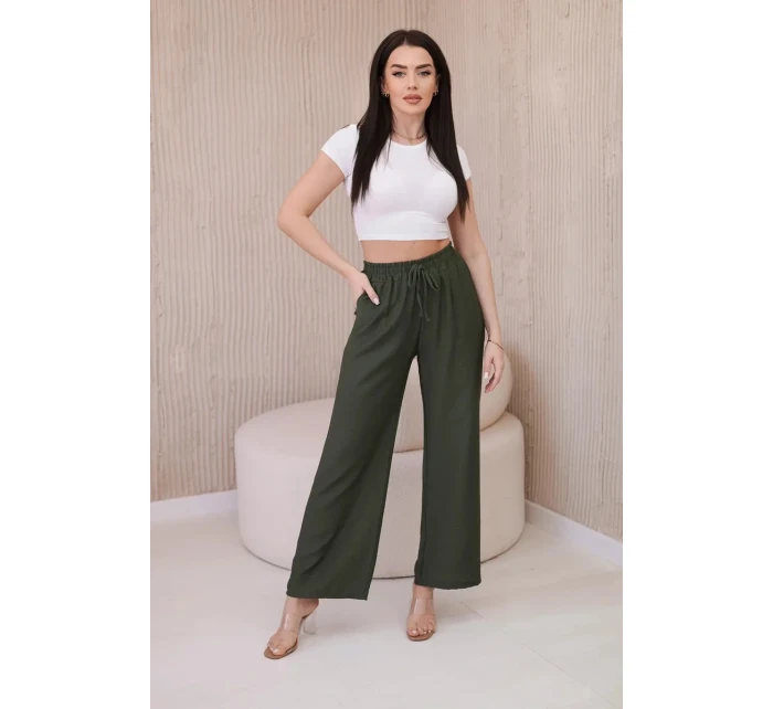 Viskózové kalhoty se širokými nohavicemi khaki Viskózové kalhoty se širokými nohavicemi khaki