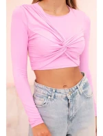 Dámská halenka s dlouhým rukávem a efektními volánky na prsou světle růžová Dámská halenka s dlouhým rukávem a efektními volánky na prsou světle růžová