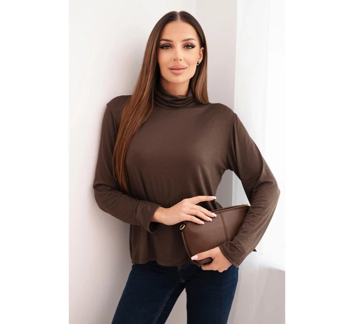 Dámská viskózová blůza s rolákem a dlouhým rukávem hnědá Dámská viskózová blůza s rolákem a dlouhým rukávem hnědá
