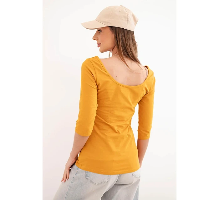 Halenka s kulatým výstřihem tmavě hořčicová