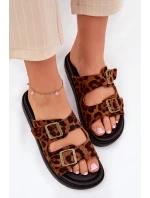 Dámské Pantofle S Leopardím Vzorem Na Platformě S Přezkami Hnědé Simbes Dámské Pantofle S Leopardím Vzorem Na Platformě S Přezkami Hnědé Simbes