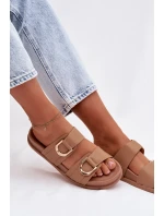 Eko kožené dámské pantofle s pásky tmavě béžové Rosinessa Eko kožené dámské pantofle s pásky tmavě béžové Rosinessa