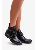 Lakované Dámské Kotníkové Boty S Ozdobou Zateplené S.Barski Černé Lakované Dámské Kotníkové Boty S Ozdobou Zateplené S.Barski Černé