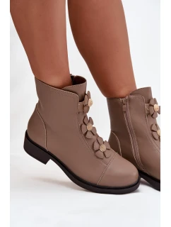 Dámské boty Jezzi – zateplené s dekorativními květinami, béžové