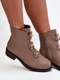 Dámské boty Jezzi – zateplené s dekorativními květinami, béžové