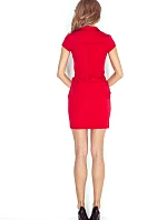 Dámské šaty elegantní značkové s páskem a krátkým rukávem červené - Červená - Numoco