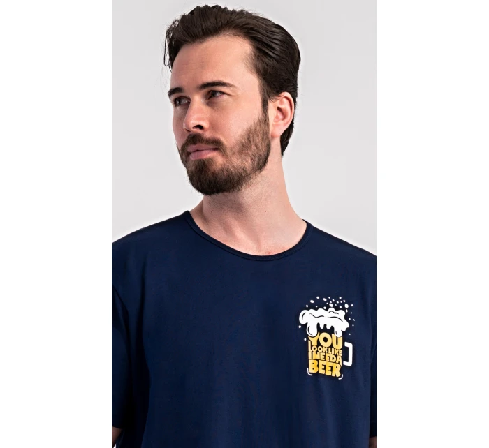 Pánská noční košile s krátkým rukávem Pivo Tmavě modrá - Vienetta