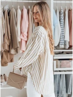 Dámské oversize tričko s prodlouženým zadním dílem SAMONE v béžové barvě s bílými pruhy FashionStreet DY0463