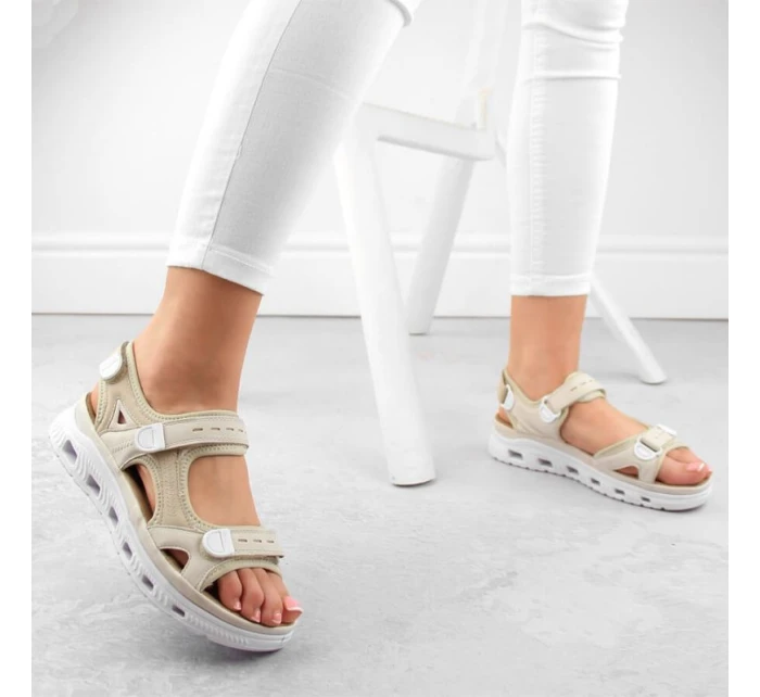Pohodlné sandály na suchý zip Rieker W RKR691 beige