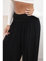 Dámské viskózové kalhoty s širokými nohavicemi a volánky černý