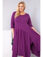 Dámská bavlněná model 21881281 Plus Size s asymetrickým lemem tmavě fialová - K-Fashion