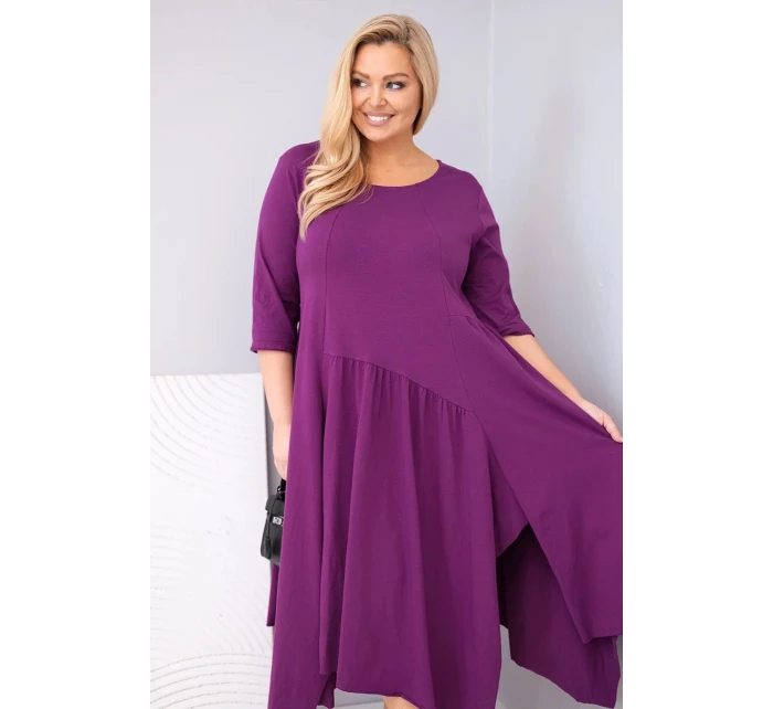 Dámská bavlněná model 21881281 Plus Size s asymetrickým lemem tmavě fialová - K-Fashion
