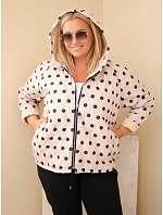 Dámská bunda Plus Size s kapucí a puntíky béžová