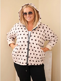 Dámská bunda Plus Size s kapucí a puntíky béžová