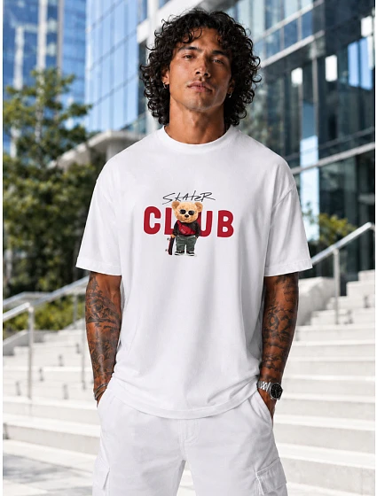 Tshirt męski oversize z nadrukiem bawełniany biały model 22216173 - FashionStreet