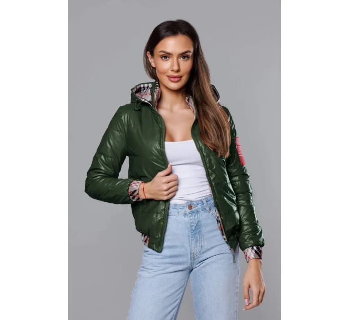 Krátká zelená dámská bunda s ozdobným lemováním model 17556066 - S'WEST