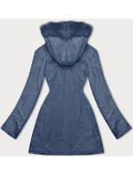 Světle modrá oboustranná dámská prošívaná bunda - kožíšek (H-897-100)