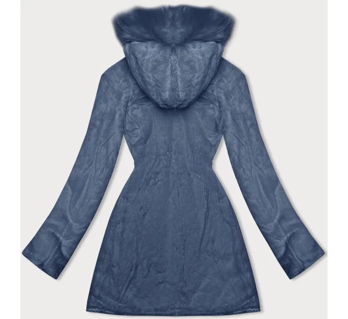 Světle modrá oboustranná dámská prošívaná bunda - kožíšek (H-897-100)