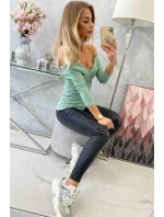 Halenka s výstřihem do V tmavě mátová Halenka s výstřihem do V tmavě mátová