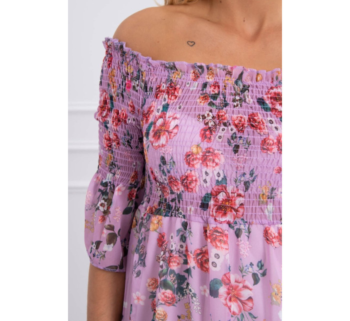 Španělské šaty s květinovým motivem fialové