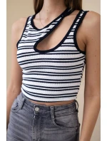 Dámský pruhovaný žebrovaný top bez rukávů s výstřihem tmavě modrá Dámský pruhovaný žebrovaný top bez rukávů s výstřihem tmavě modrá