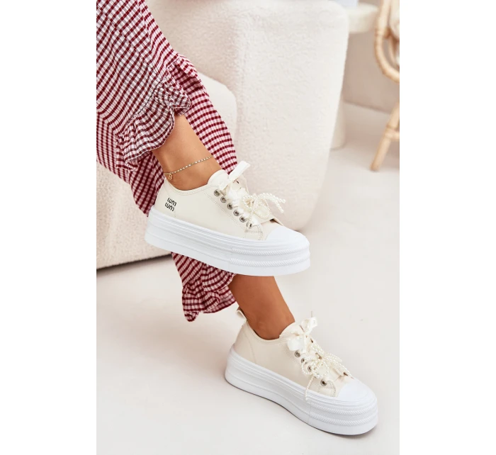 Dámské Tenisky Na Platformě S Dekorativním Šněrováním Béžové model 21701280 - Boto Dámské Tenisky Na Platformě S Dekorativním Šněrováním Béžové model 21701280 - Boto