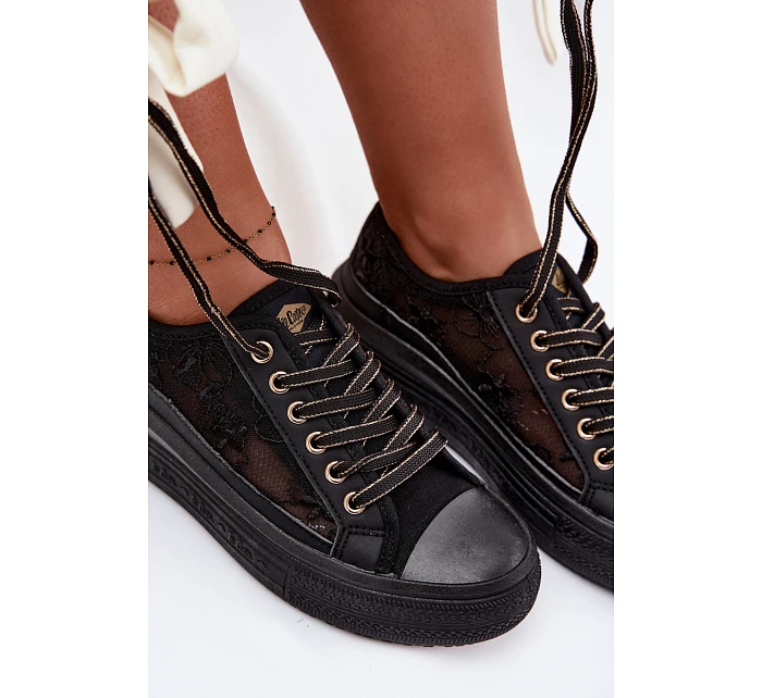 Dámské tenisky s krajkou na platformě model 22095265 Černé - Lee Cooper Dámské tenisky s krajkou na platformě model 22095265 Černé - Lee Cooper