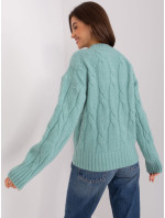 Lehký mátový pletený svetr s kabely