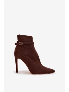 Dámské kotníkové boty na jehlovém podpatku z eko semiše Amalundi – čokoládové