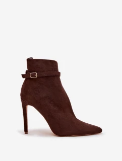 Dámské kotníkové boty na jehlovém podpatku z eko semiše Amalundi – čokoládové