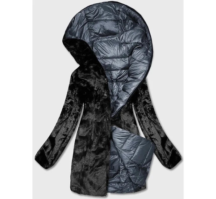 Oboustranná dámská bunda - kožíšek v grafitové barvě (b8052-70)