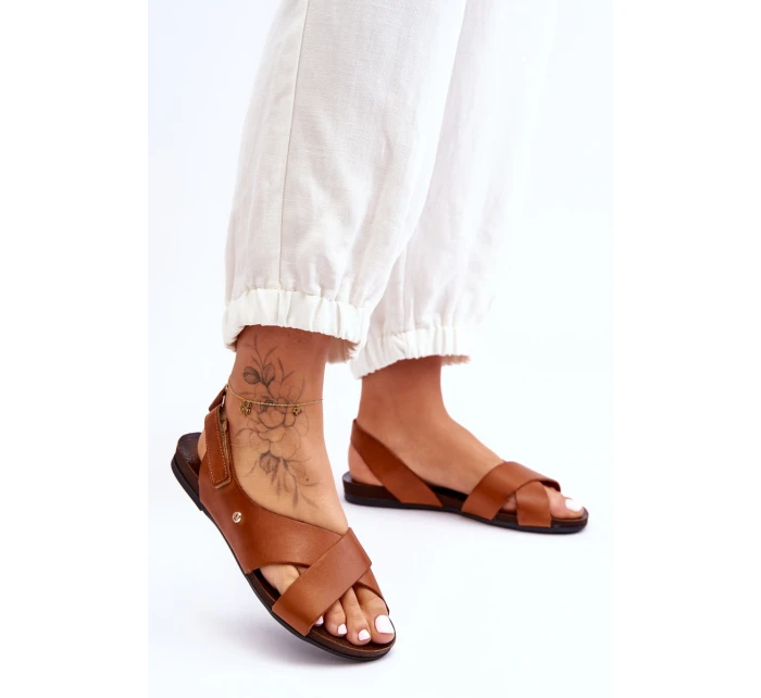 kožené sandály na suchý zip Hněde Addison