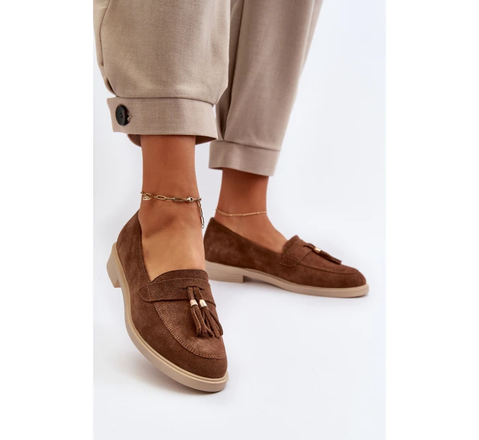 model 21652470 Semišové Dámské Mokasíny na Ploché Podrážce Hnědé - Zazoo